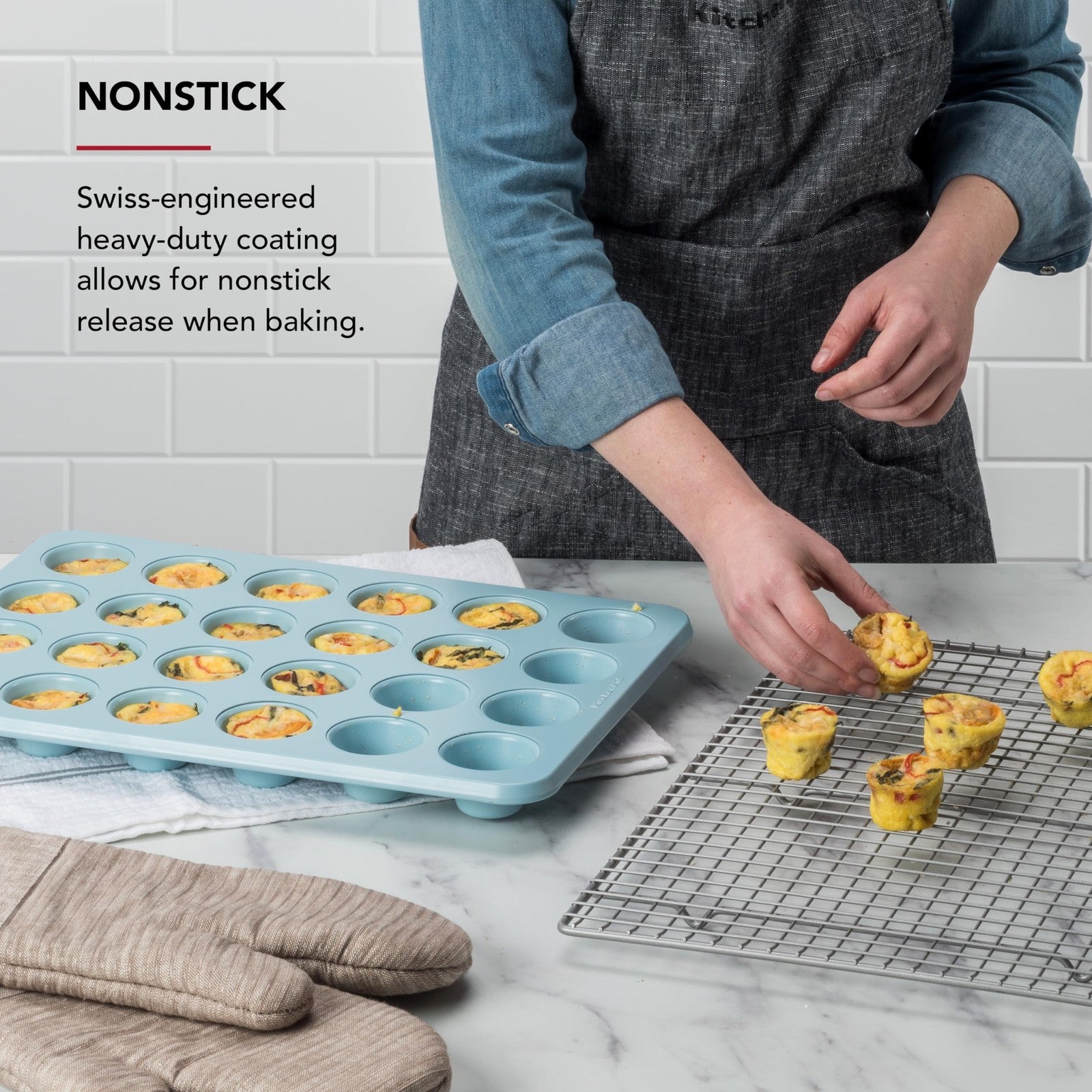 KitchenAid 24-Cup Nonstick Aluminized Steel Mini Muffin Pan, Mineral Water