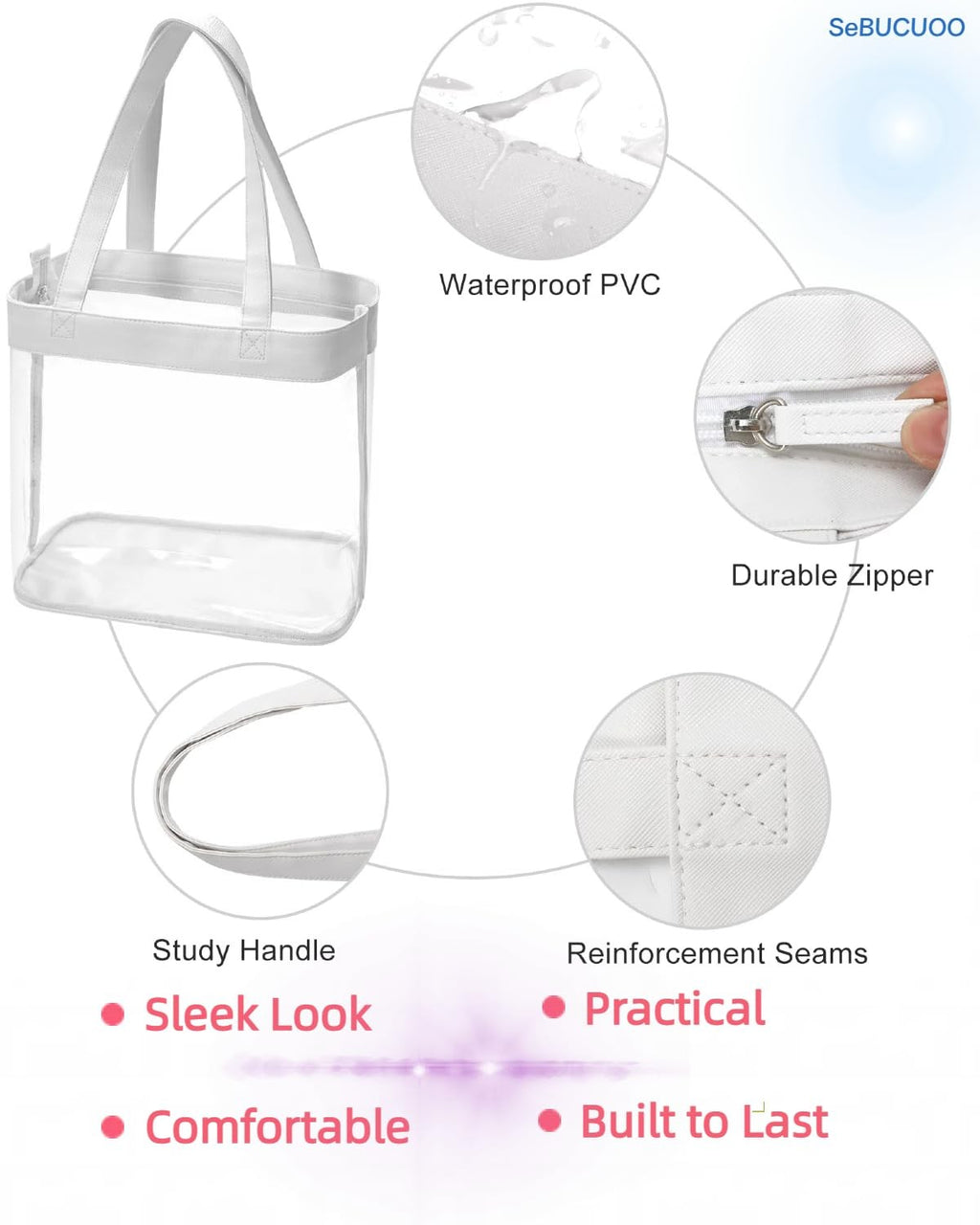 Clear Stadium Bag 12x6x12, Water Resistant Tote for Events & Festivals