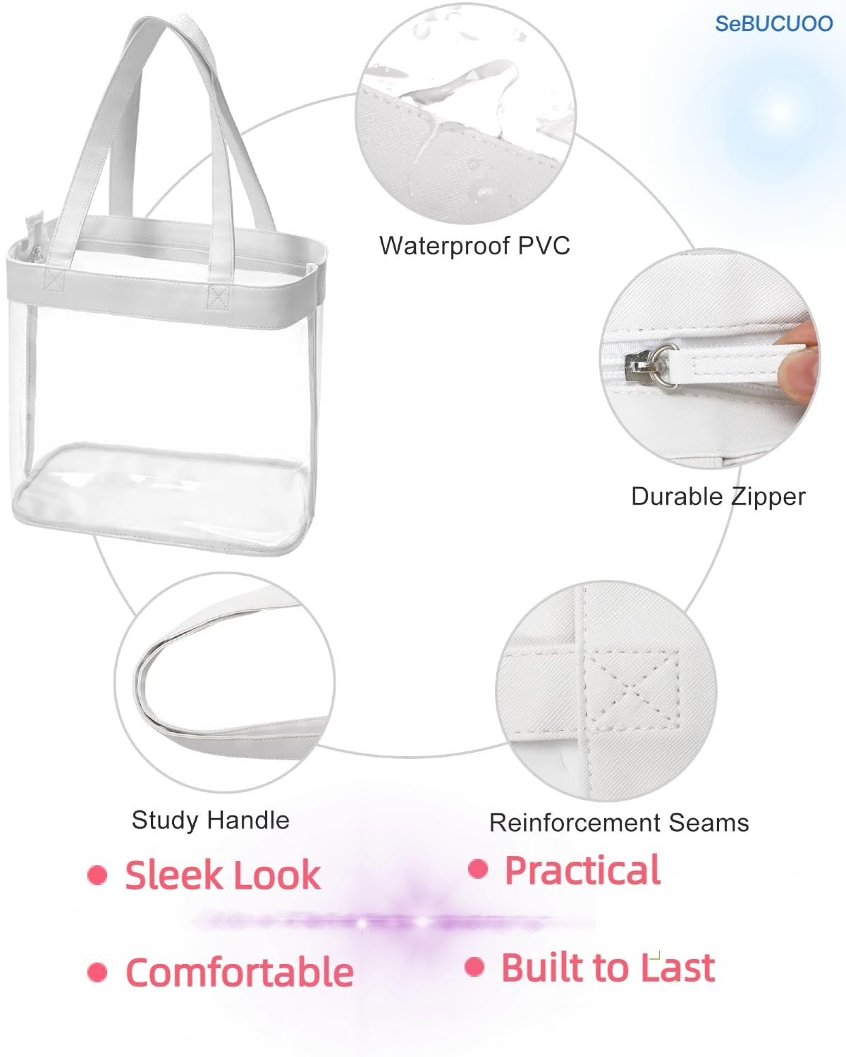 Clear Stadium Bag 12x6x12, Water Resistant Tote for Events & Festivals