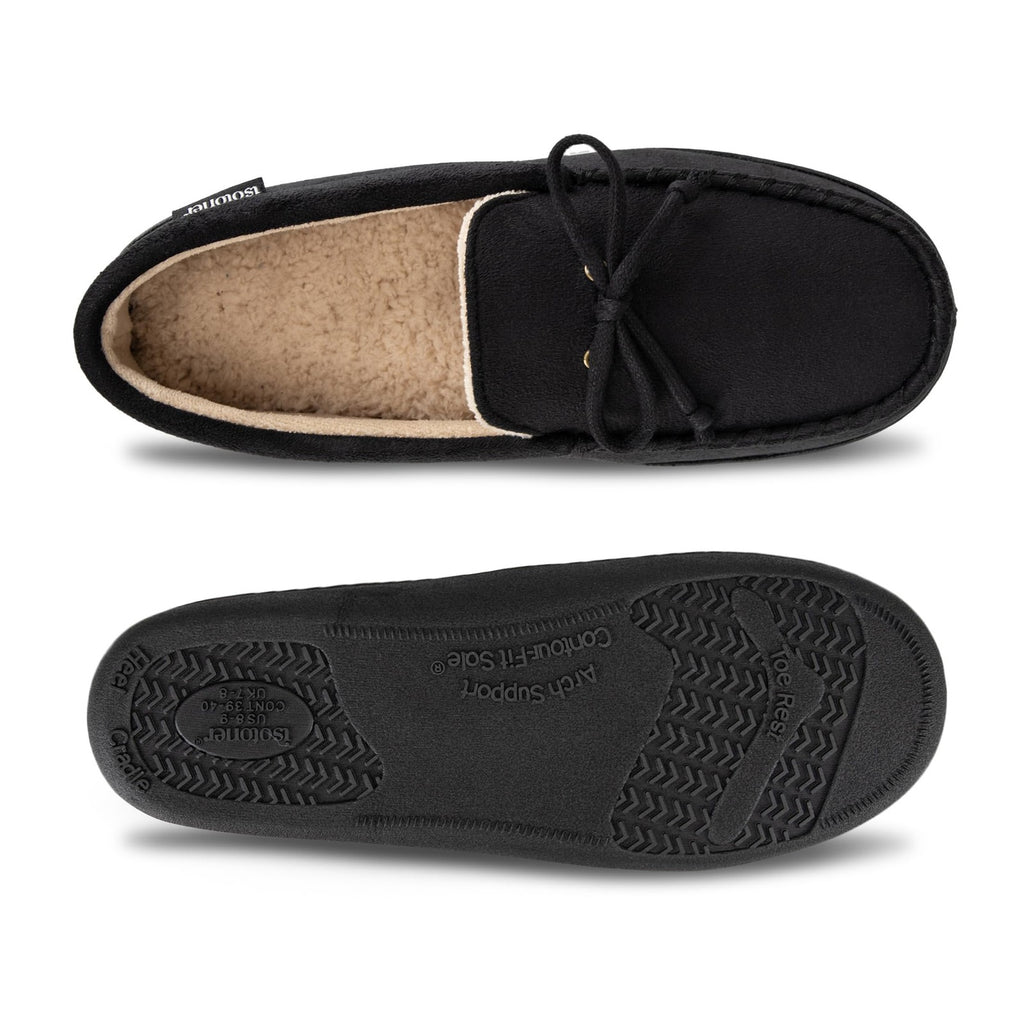 Indoor/Outdoor Black Moccasin Slippers, Memory Foam, Arch Support, Size 11-12