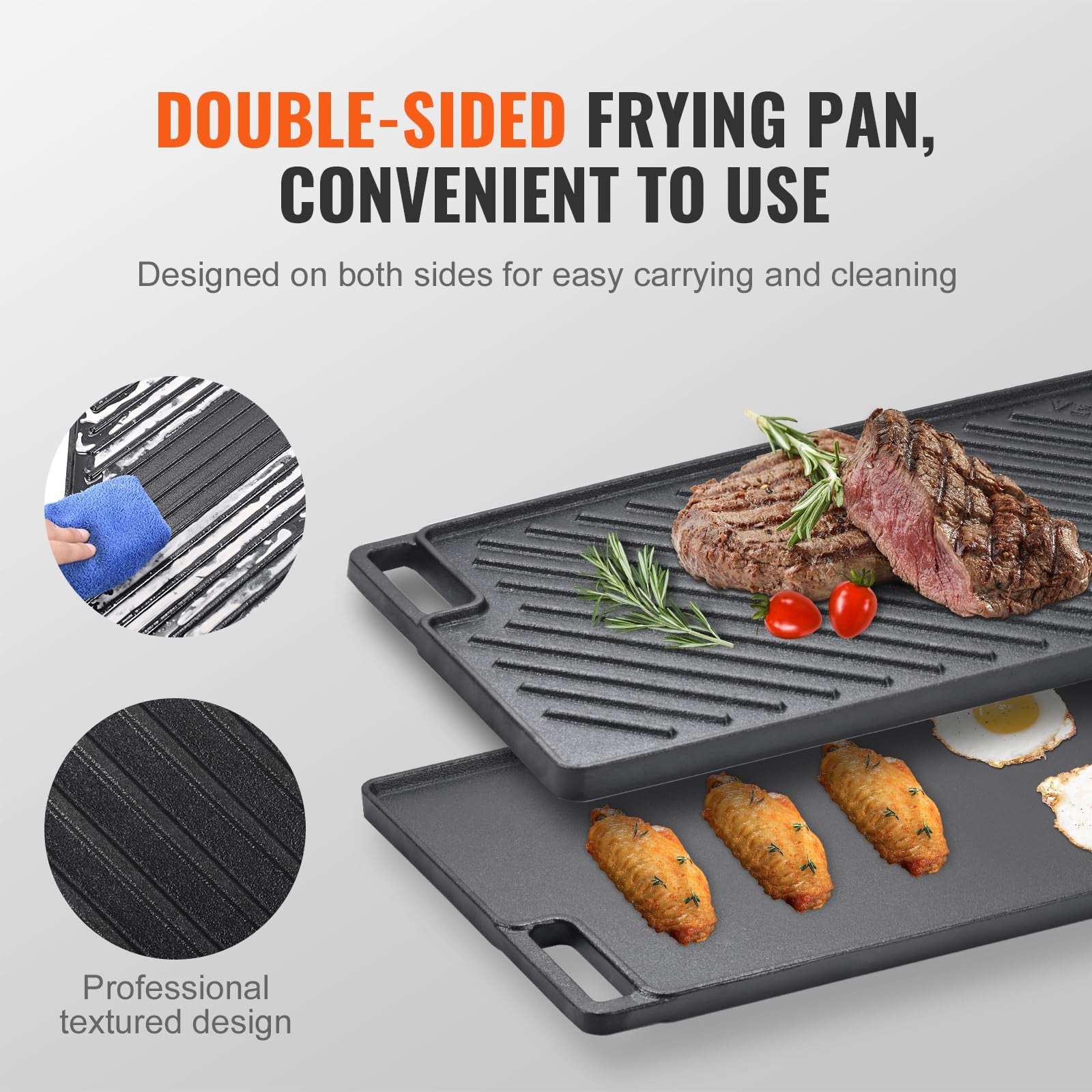 Rectangular 17x10'' Cast Iron Griddle Pan, Non-Stick, BBQ, Black