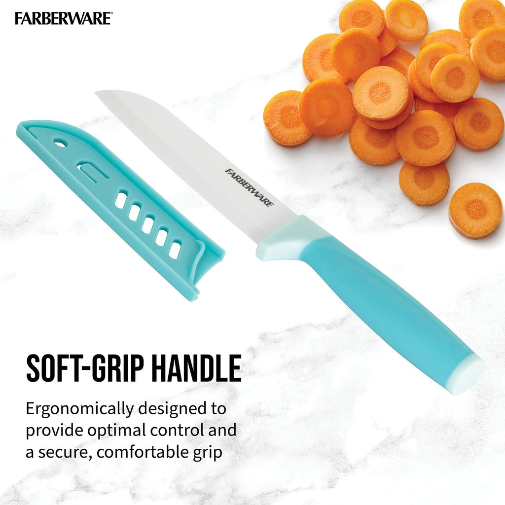 5-Inch Aqua Santoku Knife, Ergonomic Handle, Ceramic Blade, Dishwasher Safe