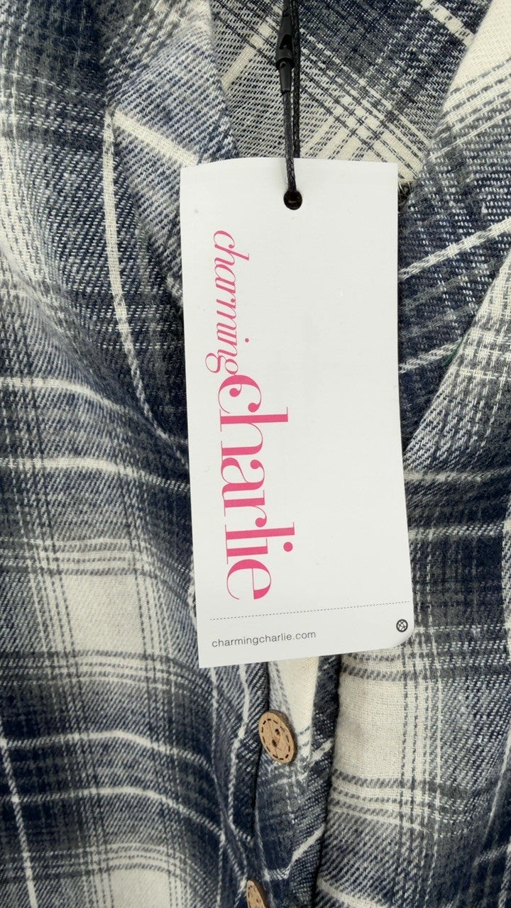 Plaid Half Button Long Sleeve Blouse