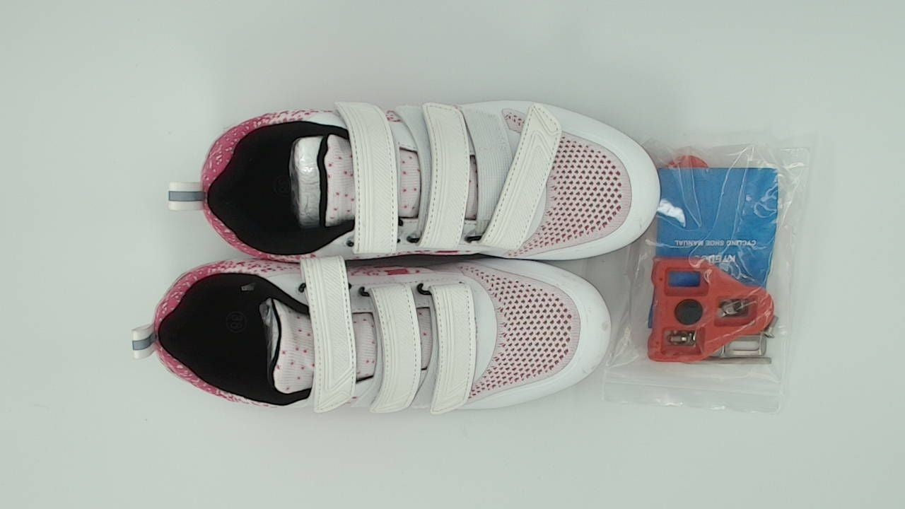 Unisex Road Bike Cycling Shoes Compatible with Peloton, Size 5.5 (White-Pink)