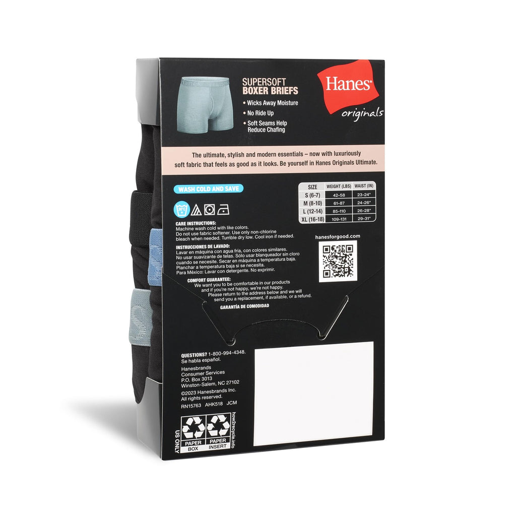 Hanes Ultimate Boys' Boxer Briefs, Black, 5-Pack, Moisture-Wicking