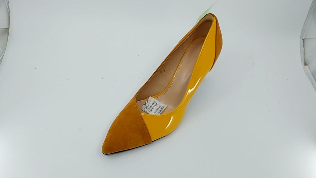 Size 6.5 Womens Brown Stiletto Pumps, Slip On, Patent & Suede