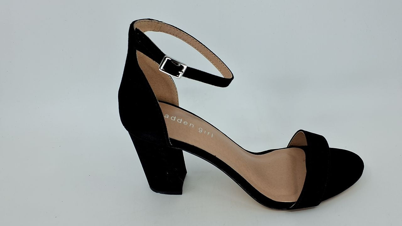 Madden Girl Women's Beella Heeled Sandal, Black Fabric, 9