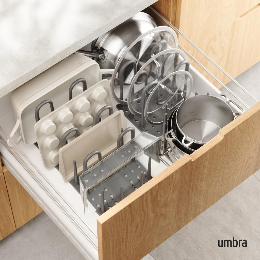 Adjustable Kitchen Drawer Organizer Tray - Peggy, Grey, for Utensils & More