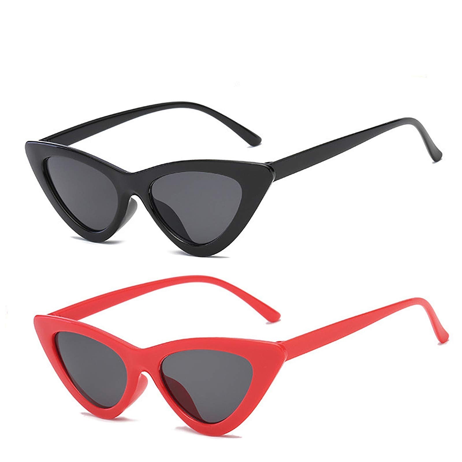 YOSHYA Retro Vintage Narrow Cat Eye Sunglasses for Women (Black Grey + Red Grey)
