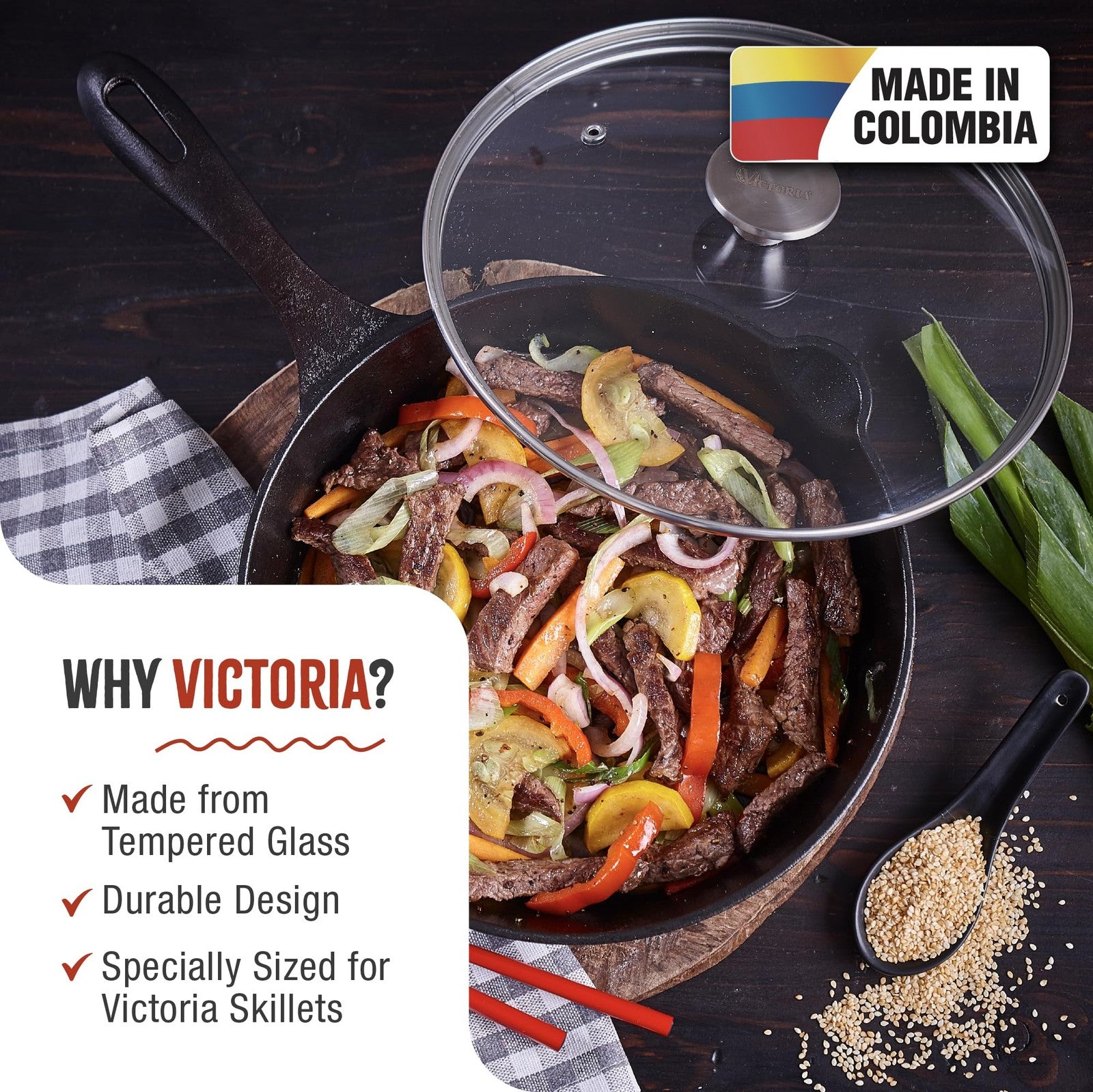 10-Inch Victoria Cast Iron Skillet Glass Lid, 9.5-Inch Internal