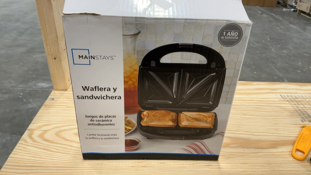 Mainstays Black 2 in 1 Waffle and Sandwich Maker, Nonstick, Removable Plates
