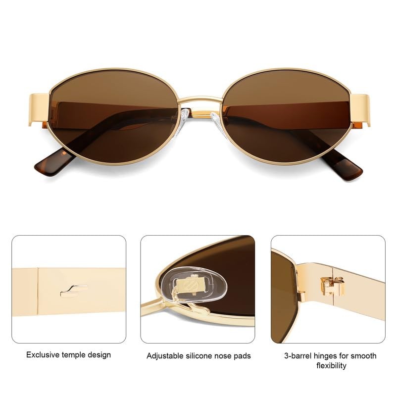SOJOS Retro Oval Sunglasses Women UV400 Protection Gold/Brown
