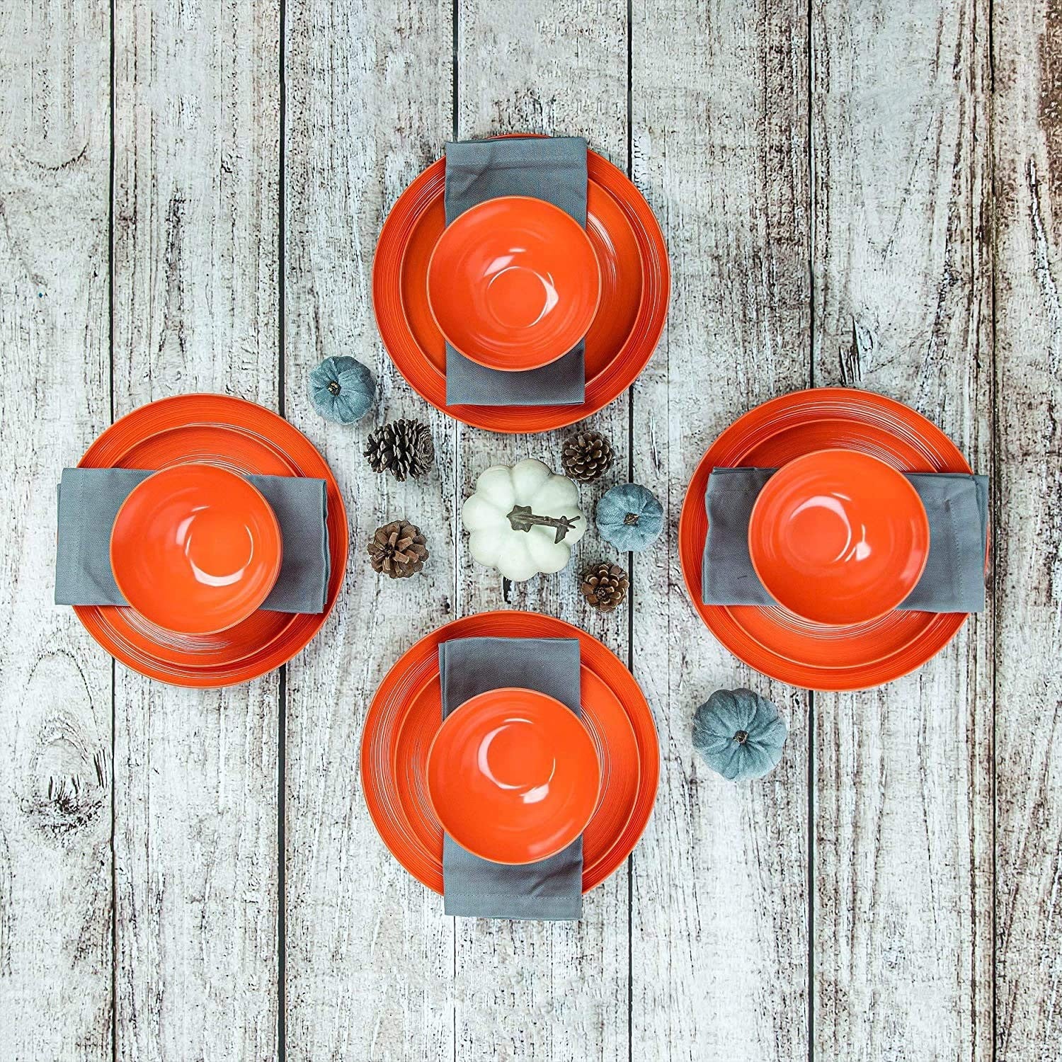 12-Piece Orange Melamine Dinnerware Set for Indoor & Outdoor Dining