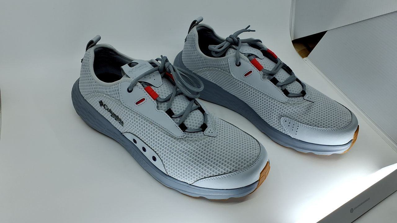 Columbia Mens PFG Castback Non Slip Boat Shoe, Cirrus Grey/Sunset Red, 14 Wide