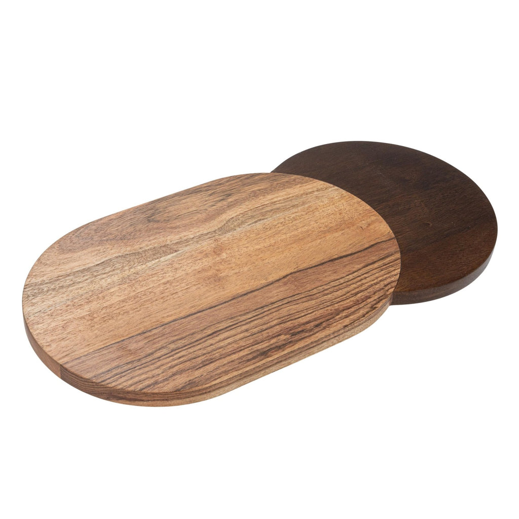 Bloomingville Oval Two-Tone Wood Cheese and Serving Board, Natural and Walnut