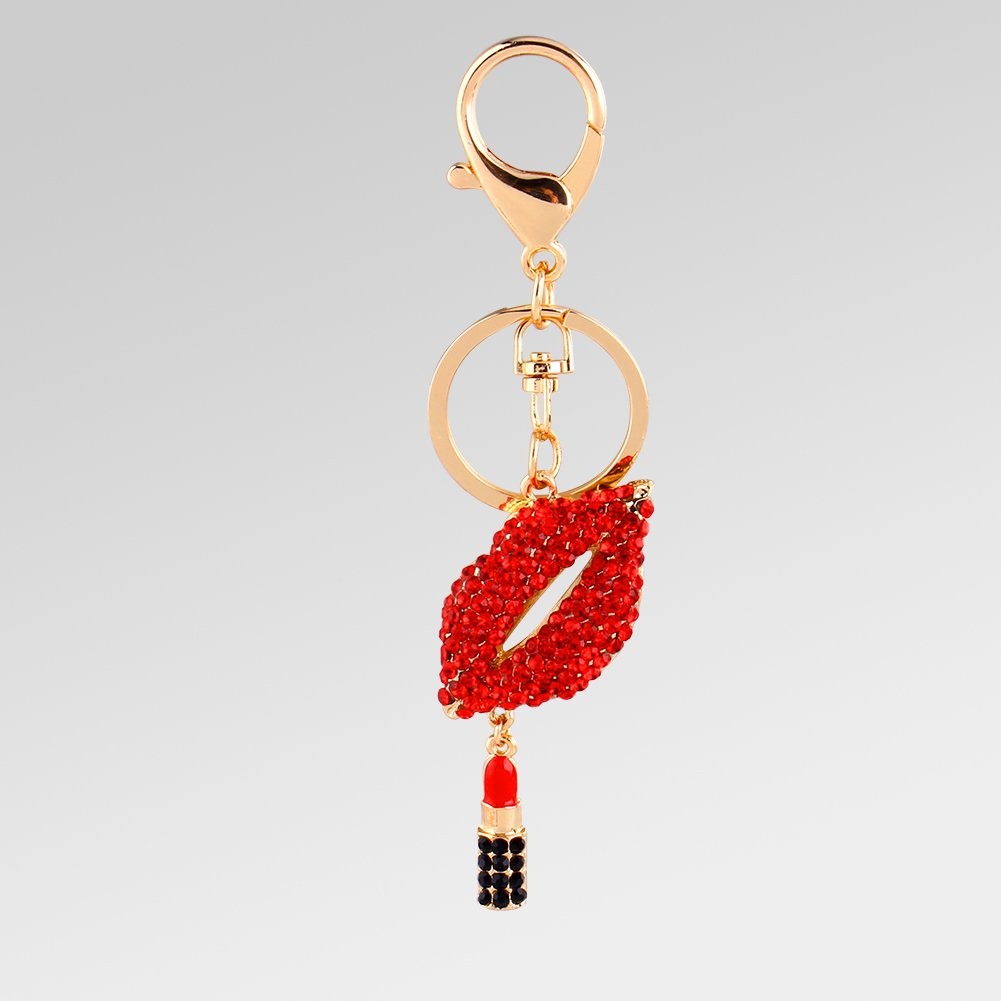 Fashion Lipstick Keyring, Colorful Crystal Purse Charm Decoration