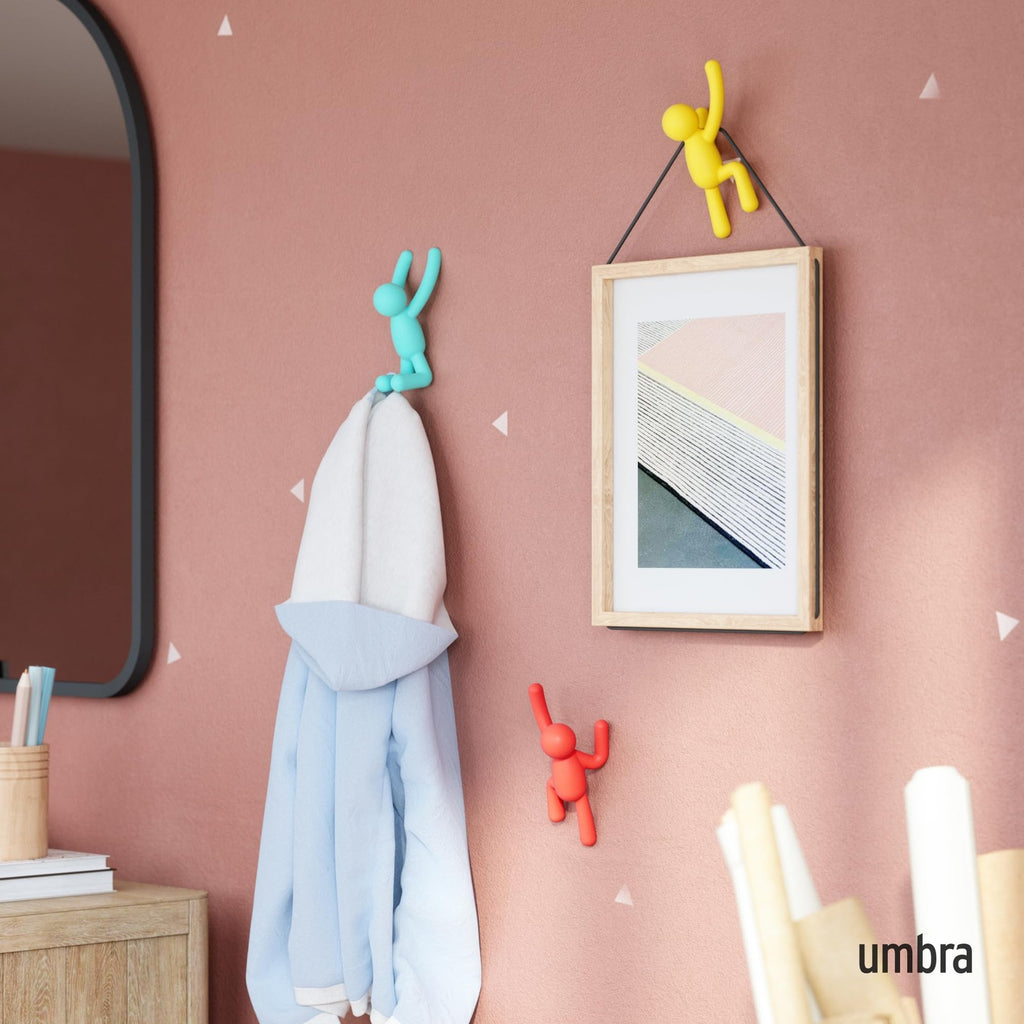 Multicolored Buddy Wall Hooks, Set of 3, Wall-Mounted Coat Hooks