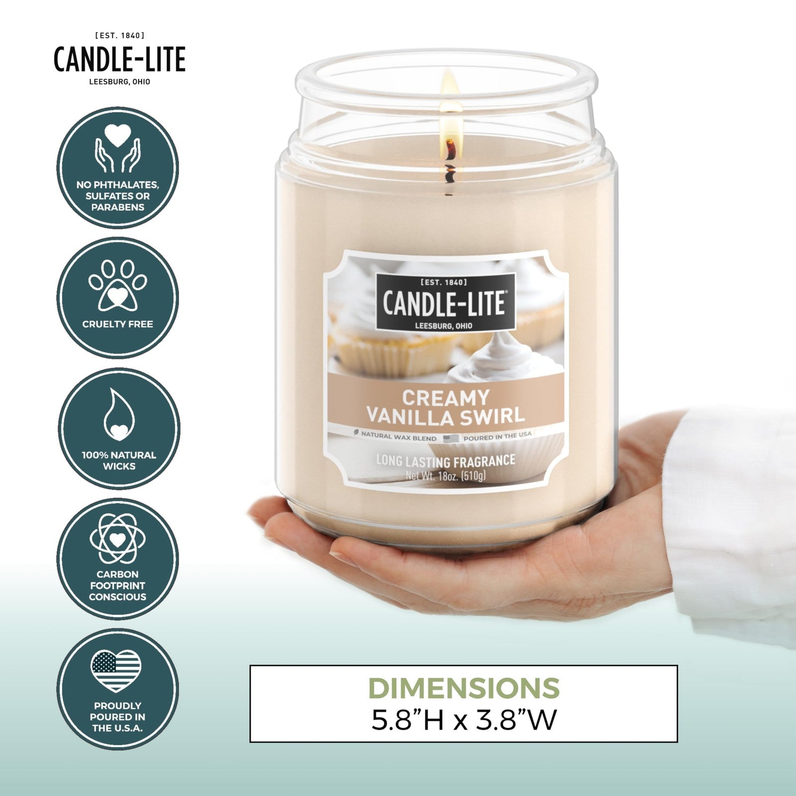 Candle-lite 18 oz Creamy Vanilla Swirl Candle, Single-Wick, Long Lasting