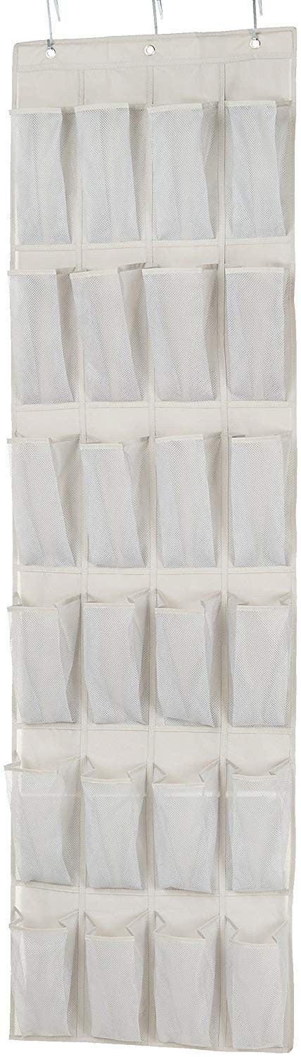 Amazon Basics 24 Medium Pocket Over-the-Door Hanging Shoe Organizer, Light Grey