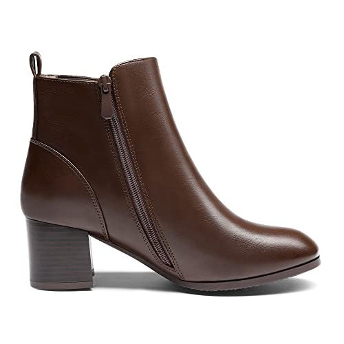 DREAM PAIRS Women's DAB212 Elastic Gore Chelsea Boots,Brown/PU,Size 8.5