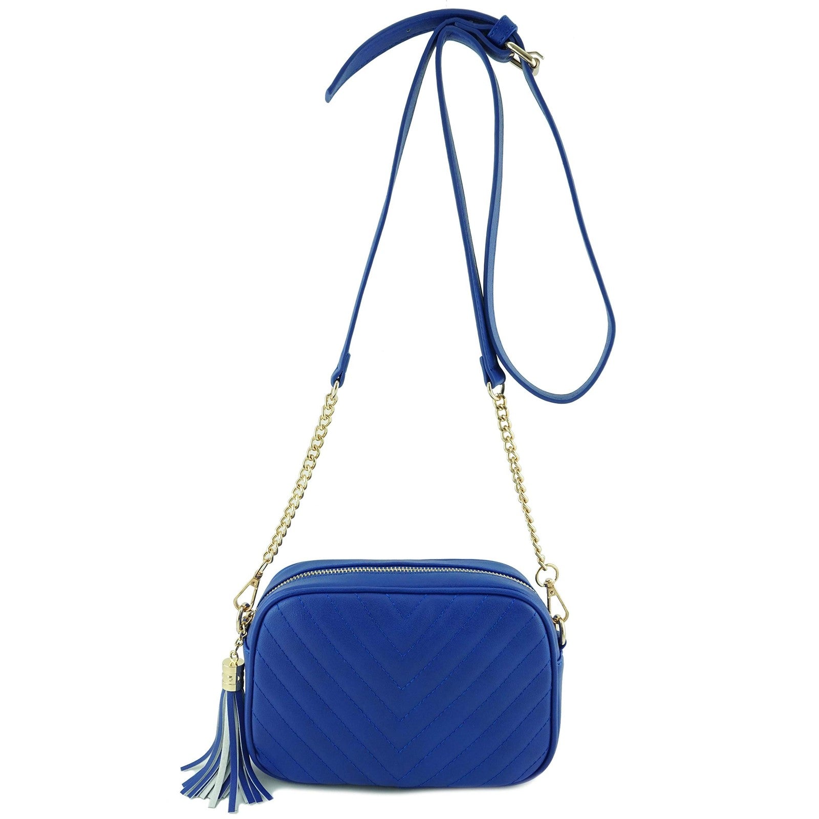 Simple Royal Blue Crossbody Bag w/ Chain Strap & Tassel Closure
