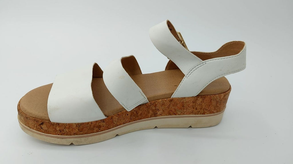 Dr. Scholl's Womens Espadrille Platform Wedge Sandal White/Cork 7.5