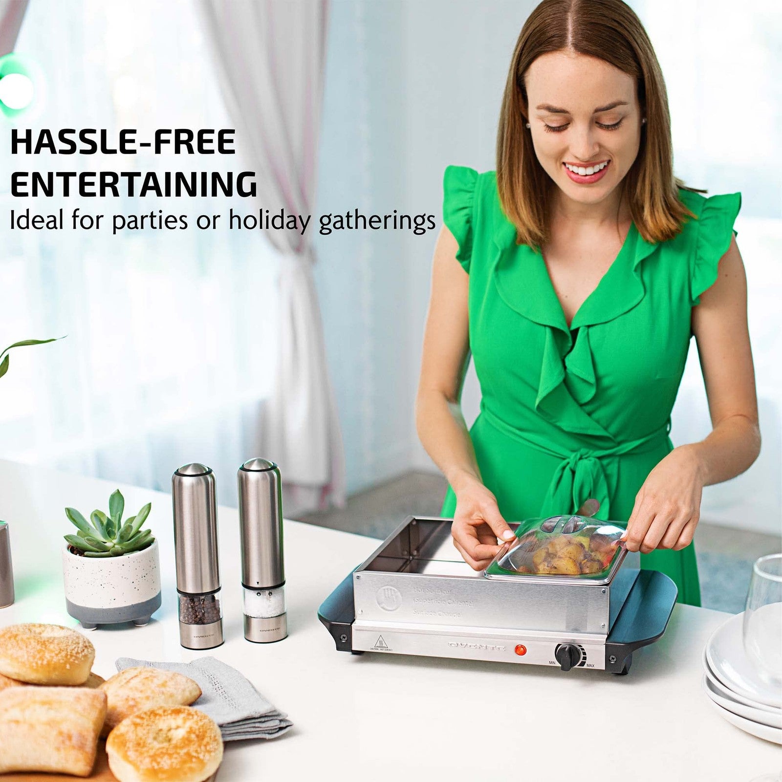 Electric Food Warmer Buffet Server, 2 Stainless Steel Chafing Dishes, 1.5 Qt