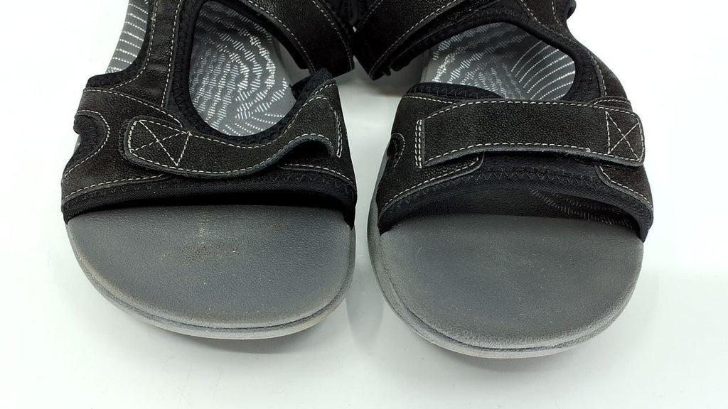 Clarks Women's Mira Bay Flat Sandal, Black Textile, 8 Wide US