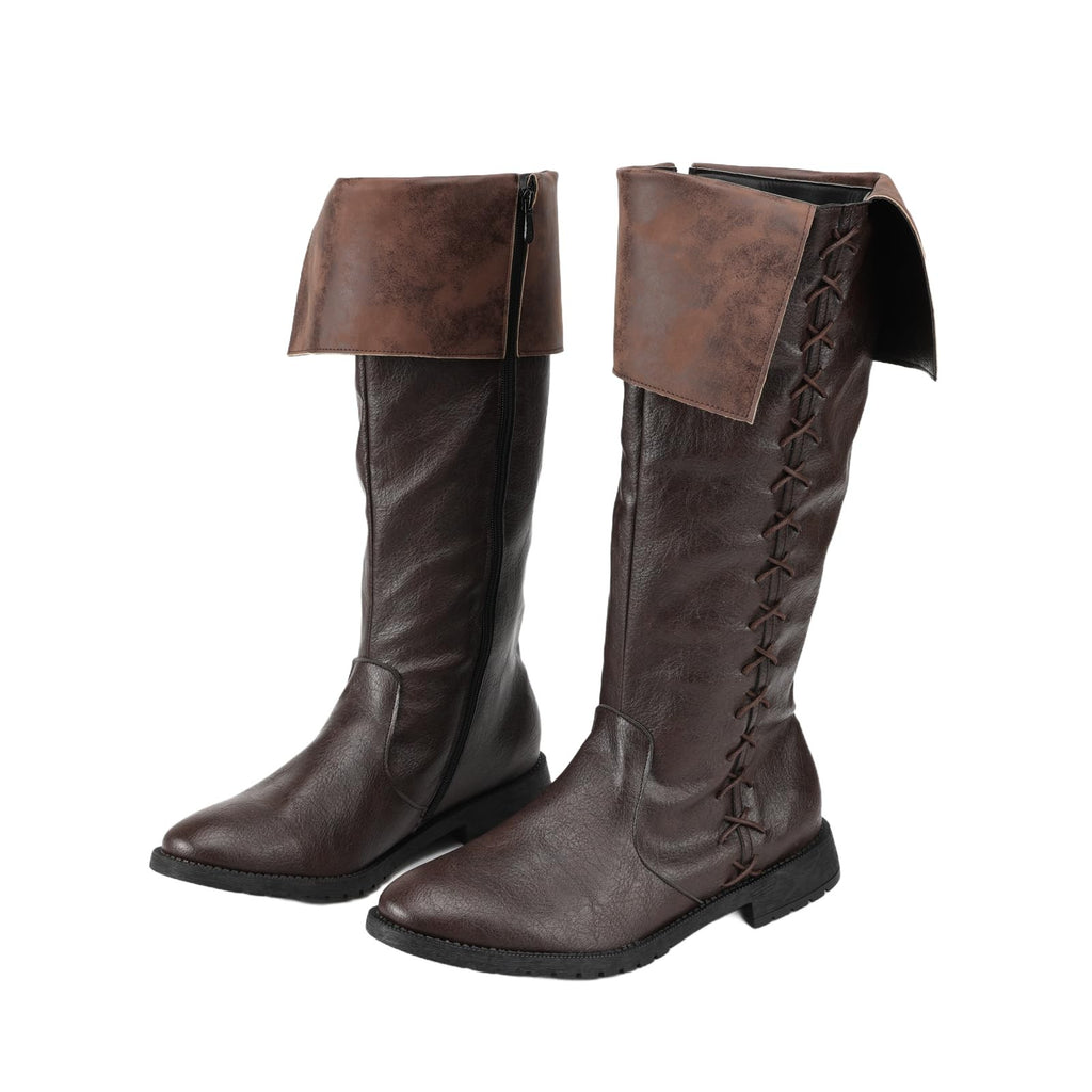 Medieval Renaissance Pull On Boots Dark Brown Mid Calf Cosplay Shoes