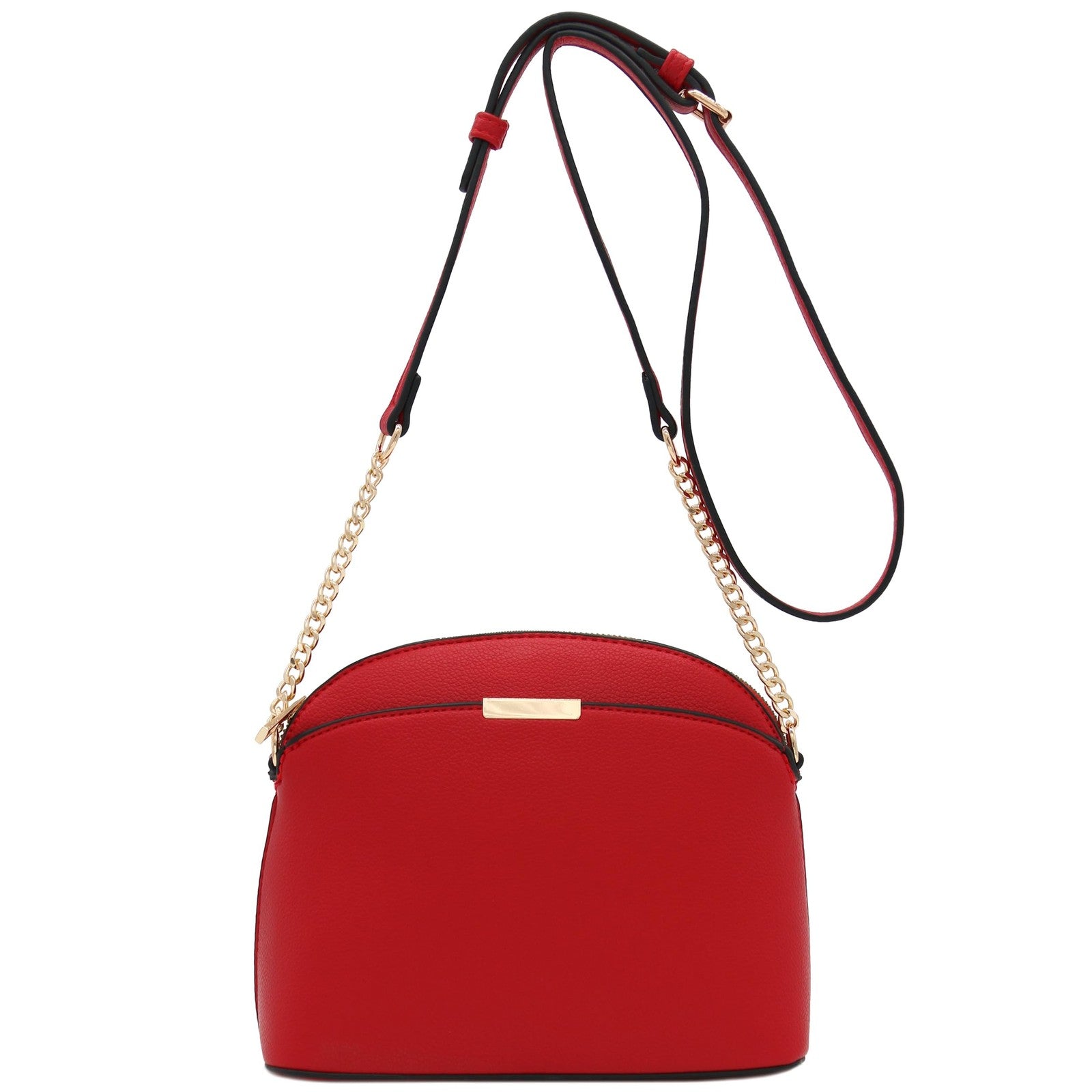 Faux Leather Solid Small Dome Crossbody bag with Chain Strap (Red)