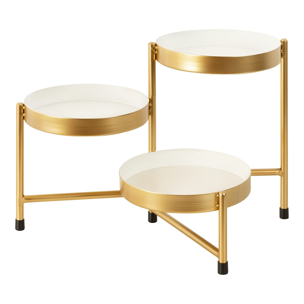 Compact 3-Tier Plant Stand 7.25in White/Gold Metal Decorative Tabletop