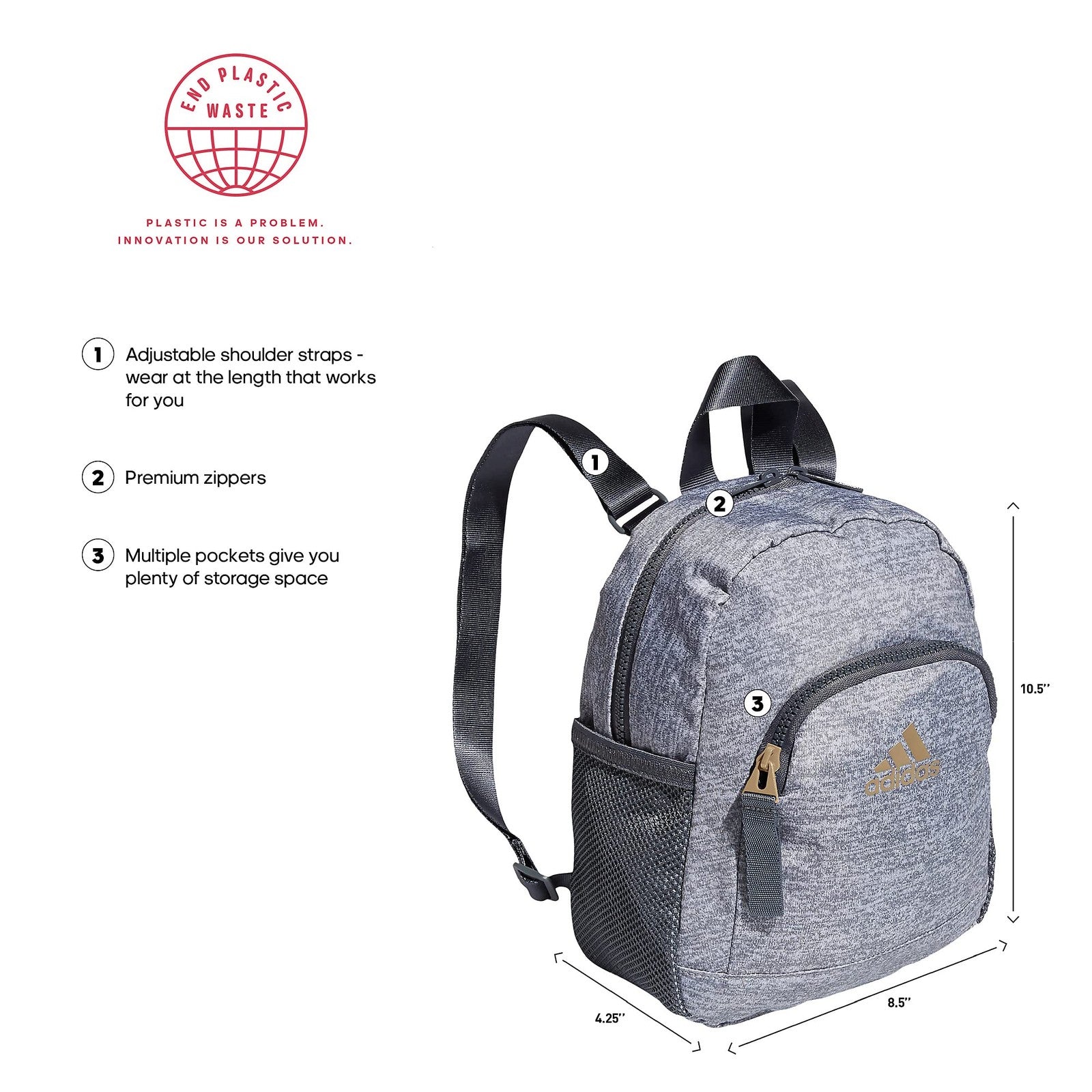 adidas Linear Travel Mini Backpack OSFA Grey/White Adjustable Straps