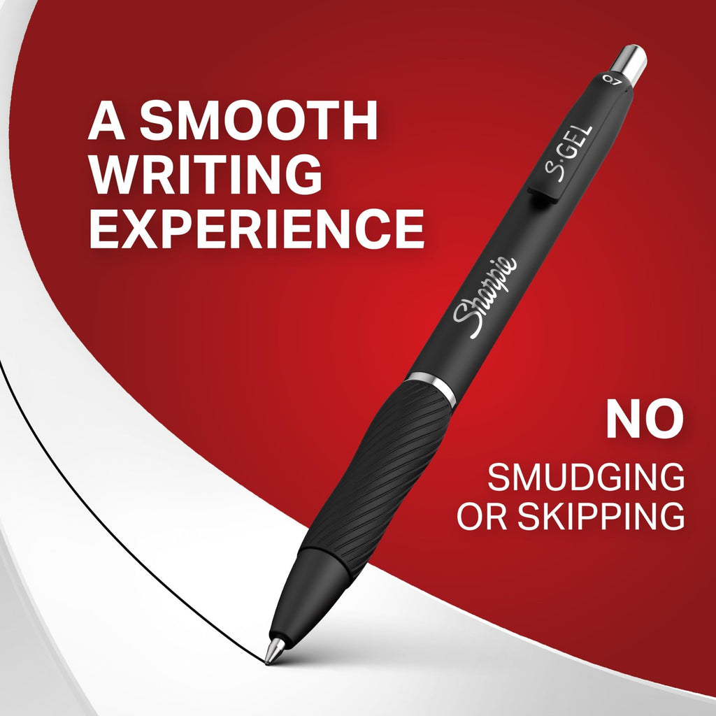 Sharpie S-Gel Pens 0.7mm Black Ink 4 Count - No Smear, Comfortable Grip