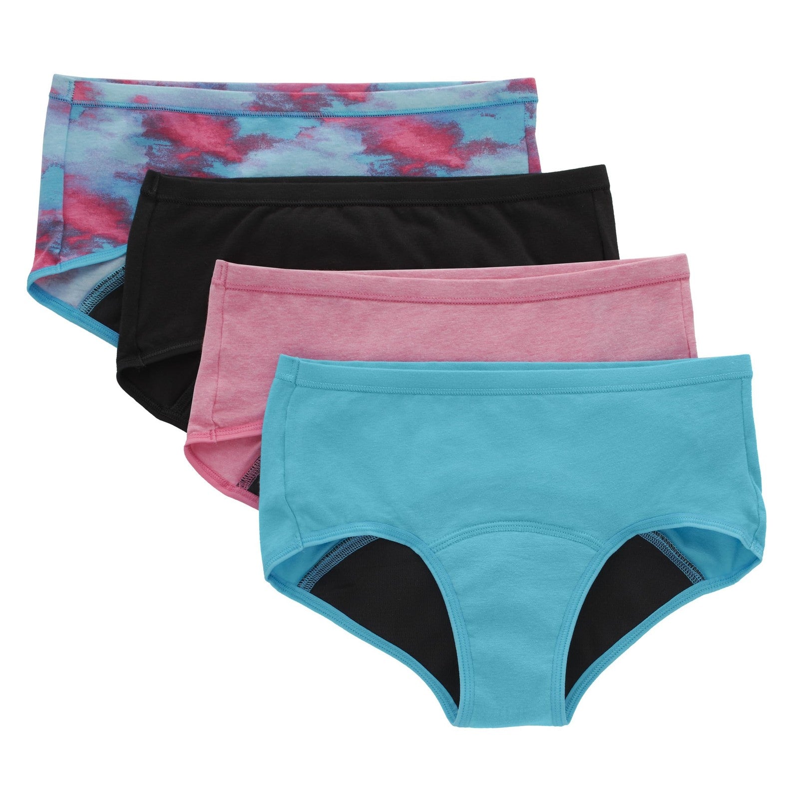 Hanes Girls' Boyshort Period Panties 4-Pack, Moderate Protection, 18