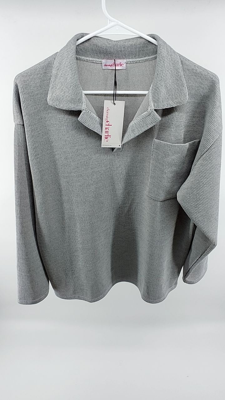 Full Size Johnny Collar Dropped Shoulder Sweater Plus Size