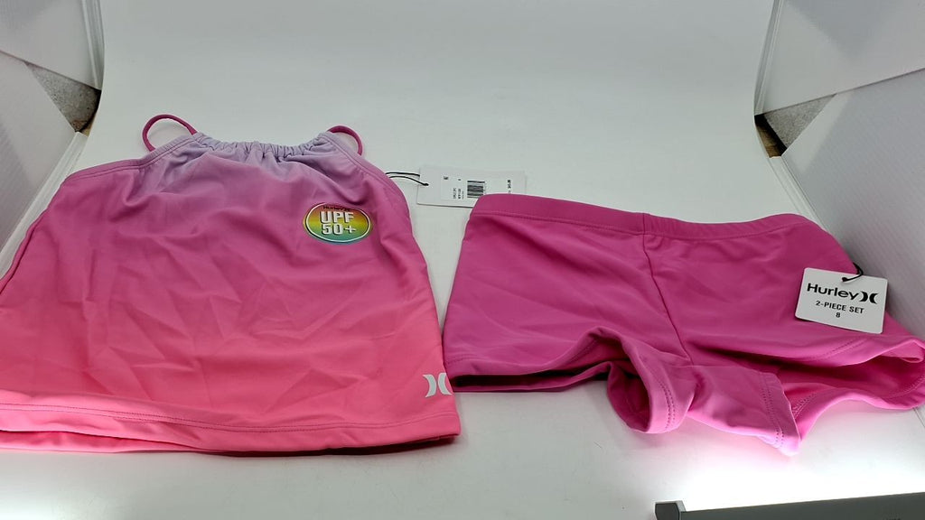 Hurley Girls Tankini 2-Piece Swimsuit, China Rose/Boyshort