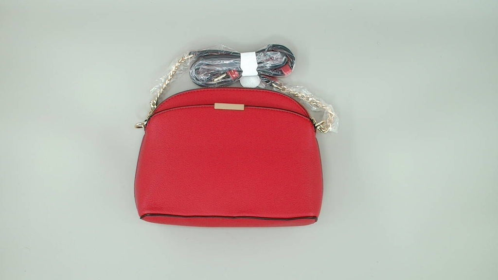 Faux Leather Solid Small Dome Crossbody bag with Chain Strap (Red)