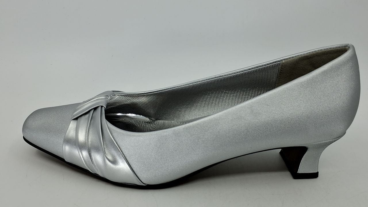 Easy Street Women's Waive Dress Pump,Silver Satin,8 W US