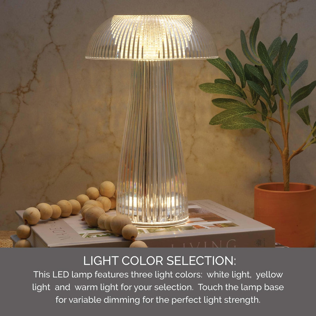 Mikasa Clear Acrylic Mushroom LED Rechargeable Cordless Lamp, 6.9x6.9x10.2 Inch