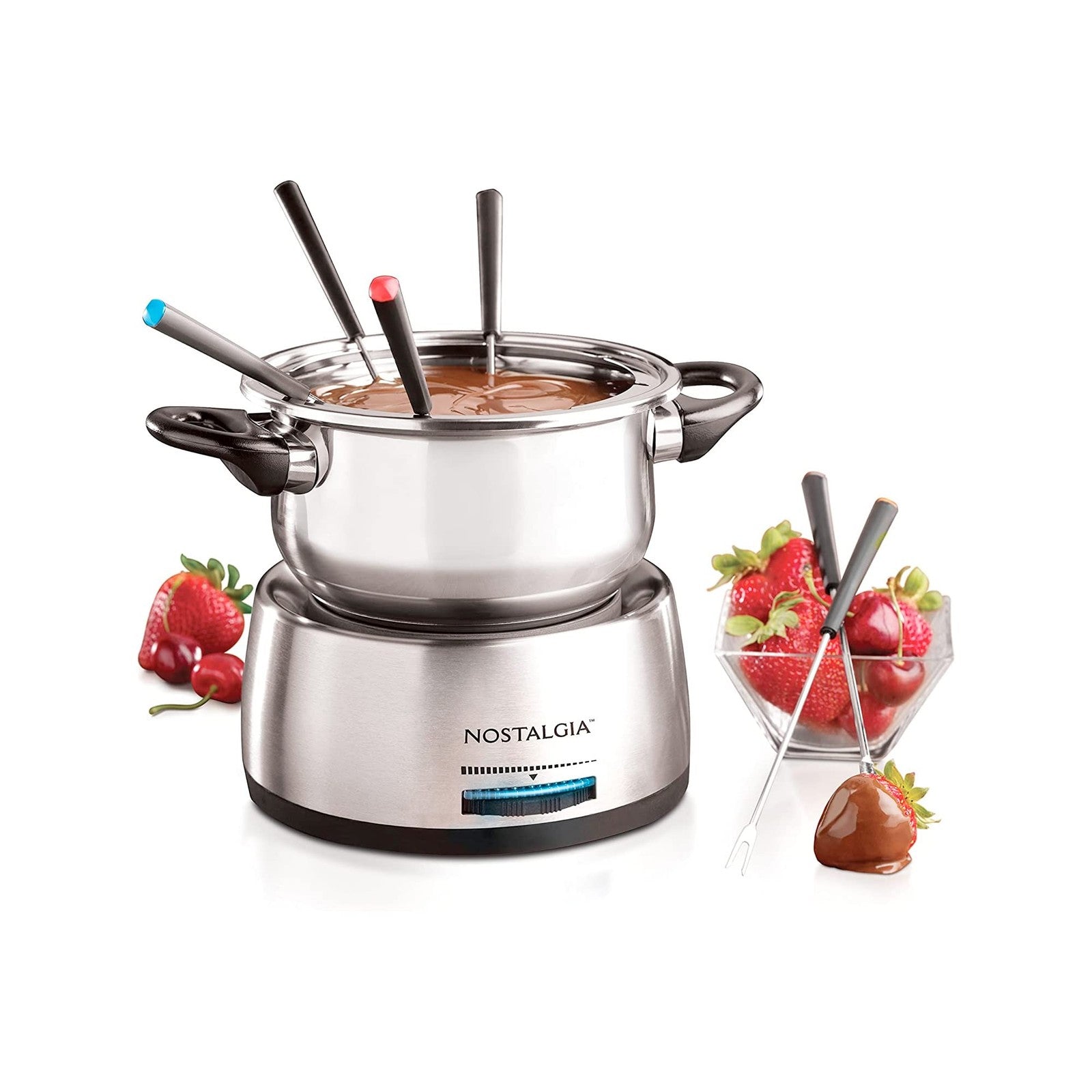 Nostalgia 6-Cup Electric Fondue Pot Set w/ Color-Coded Forks, Stainless Steel