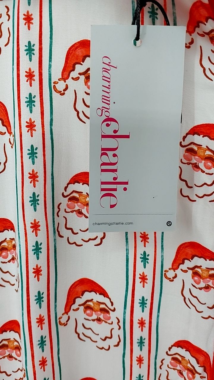 Christmas Santa Print Button Front Mini Dress