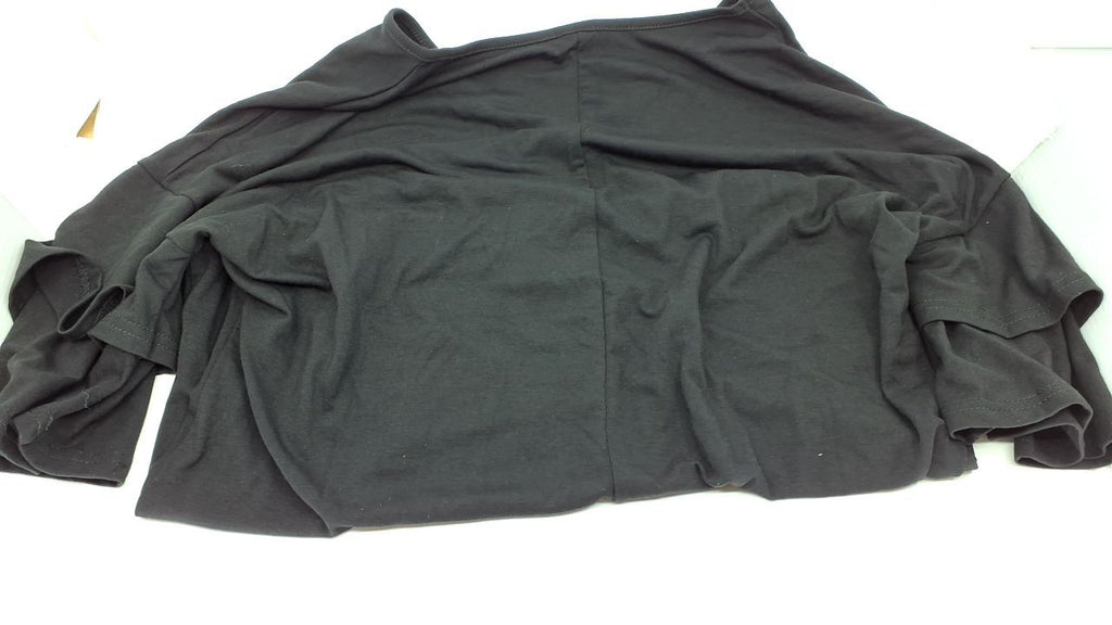 Womens V Neck Black Ruffle T-Shirt, Short Sleeve, Size L