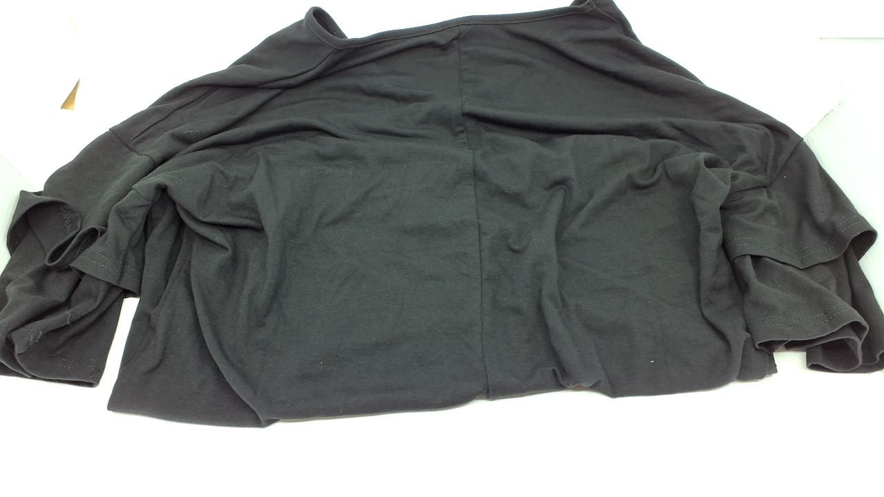 Womens V Neck Black Ruffle T-Shirt, Short Sleeve, Size L