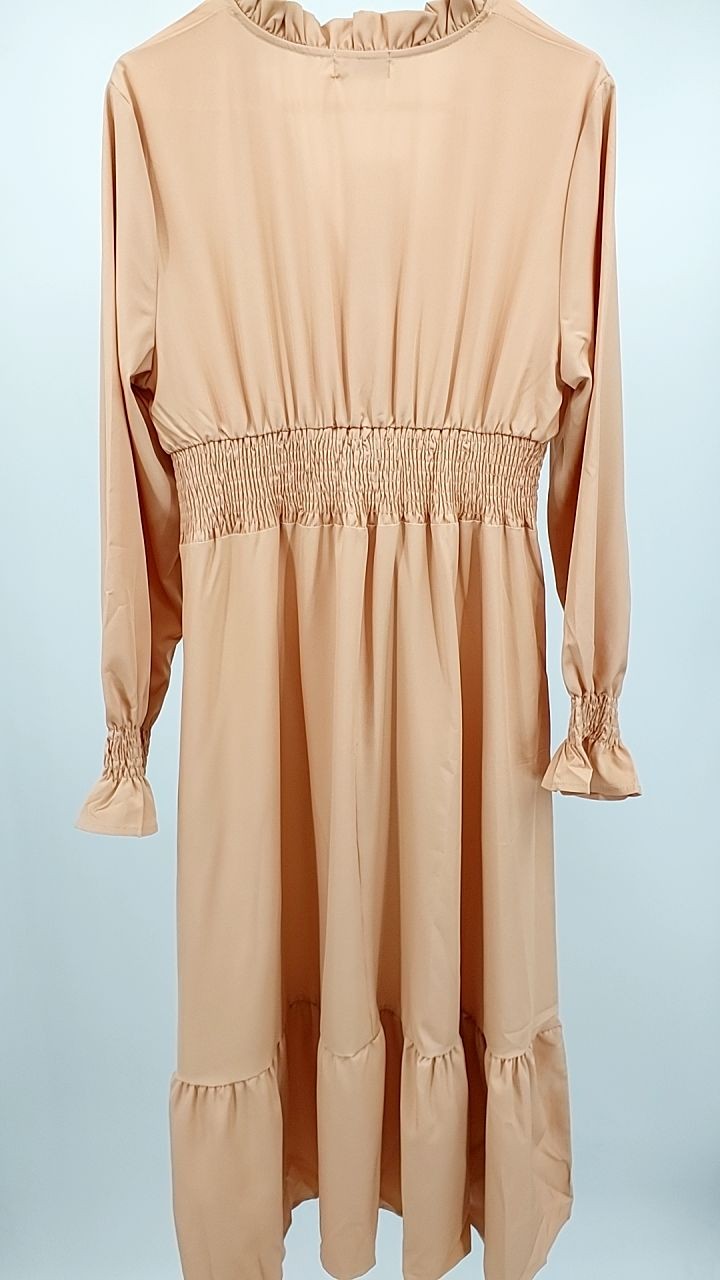 Notched Long Sleeve Tiered Dress