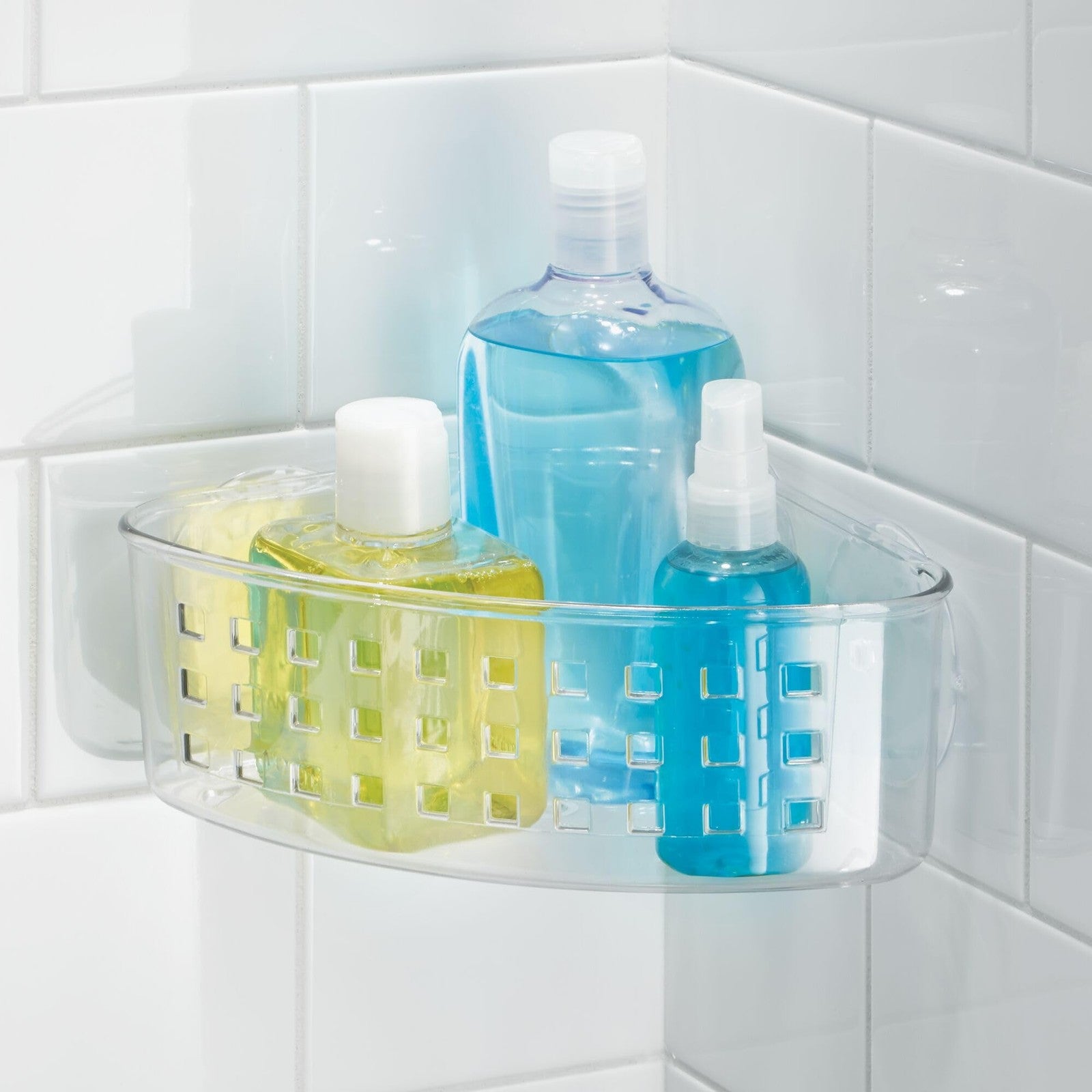 Clear Plastic Shower Caddy - Suction Cup Corner Organizer - 9x7x3.5 in