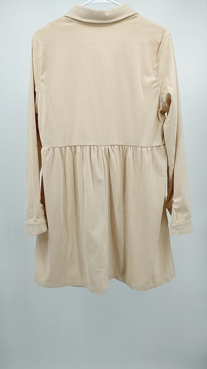 Corduroy Half Button Collared Long Sleeve Mini Dress