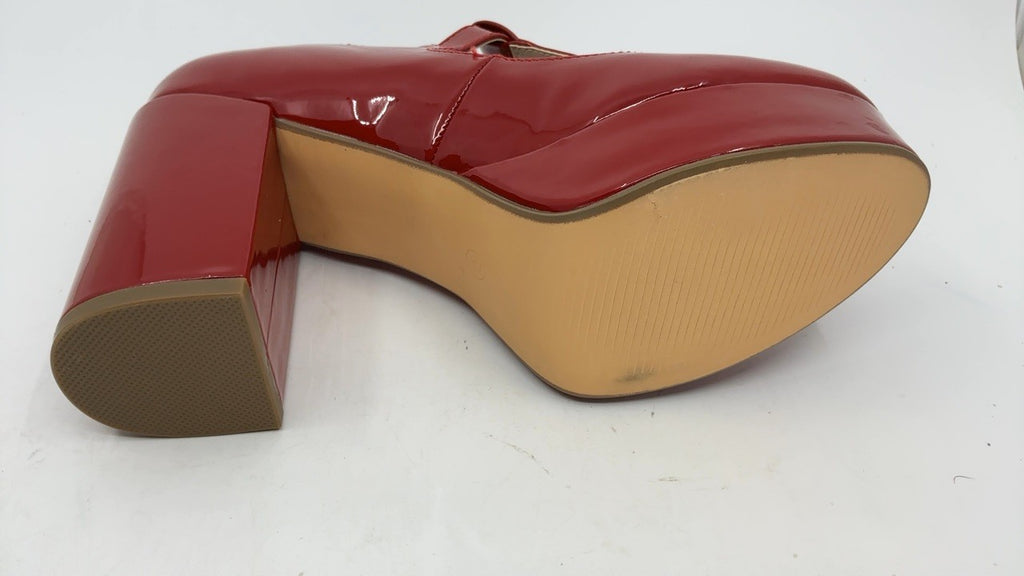T-Strap Mary Jane Platform Heels, Size 7, Wine Red, Chunky Heel