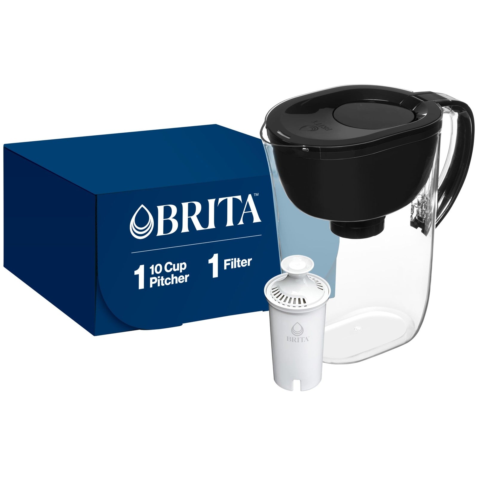 Brita 10-Cup Water Filter Pitcher, BPA-Free, Black, SmartLight Indicator