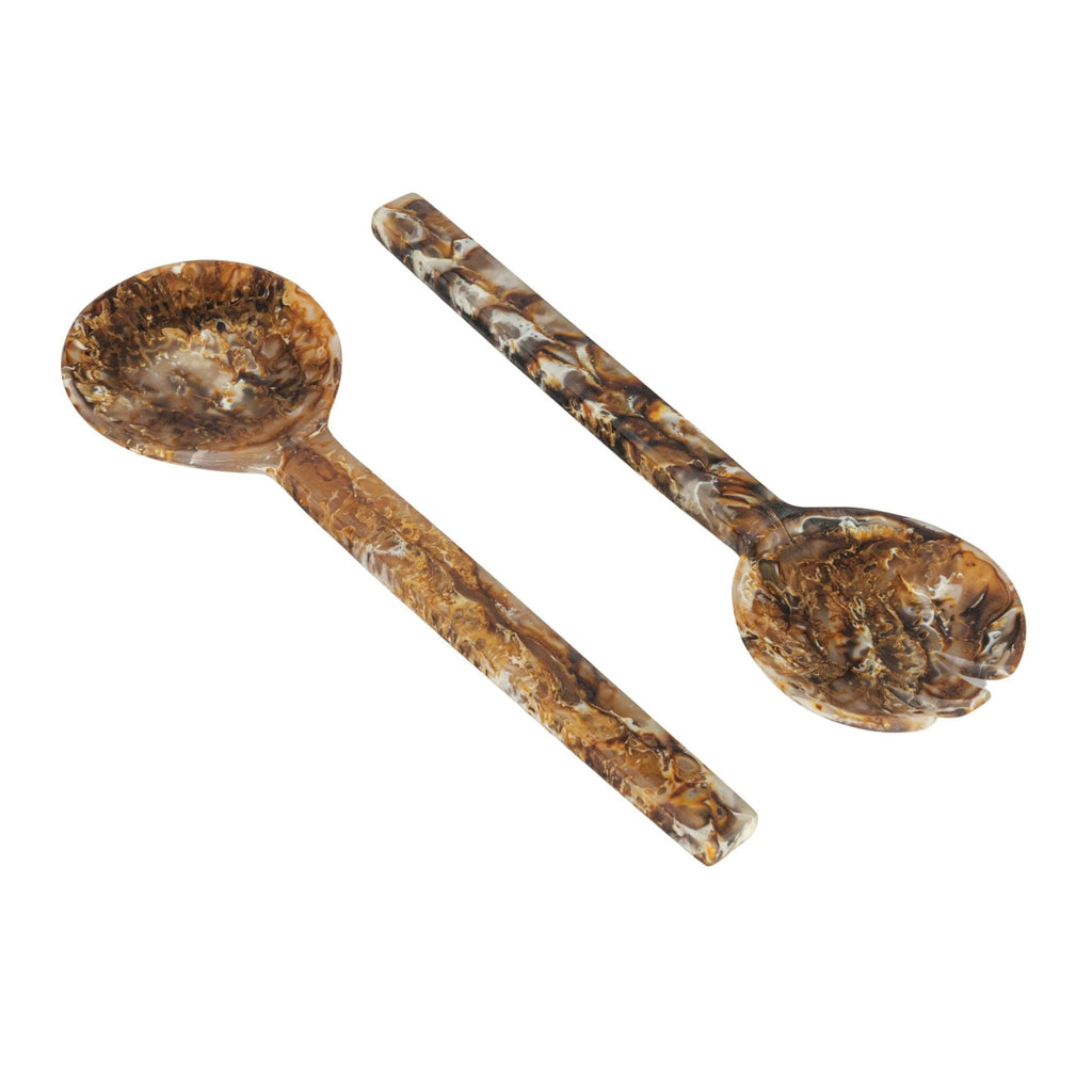 Creative Co-Op Resin Salad Servers with Matte Marble Finish, Brown, Set of 2