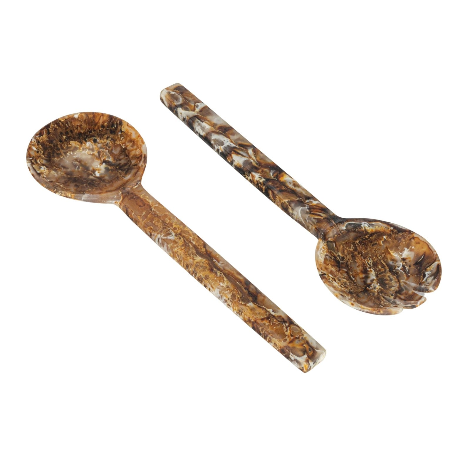 Creative Co-Op Resin Salad Servers with Matte Marble Finish, Brown, Set of 2